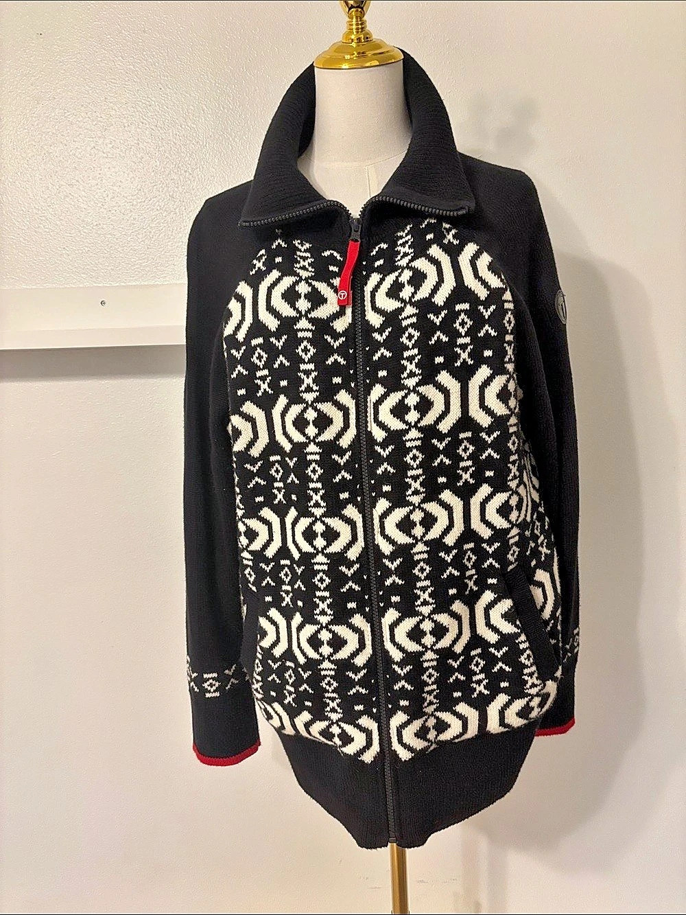 T by Talbots Zip Front Coatigan in Wintery Geo (Size Large)